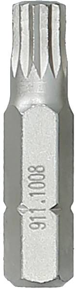 Ein silberner Torx-Bit, Größe T10, aus Metall, mit geriffeltem Kopf zur Verwendung mit Schraubendrehern.