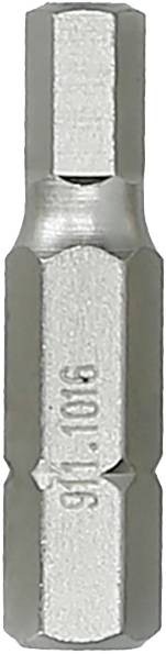 Sechskant-Schraubendrehereinsatz aus Metall, silbern und zylindrisch, mit einer geprägten Markierung für Größe oder Produktnummer.