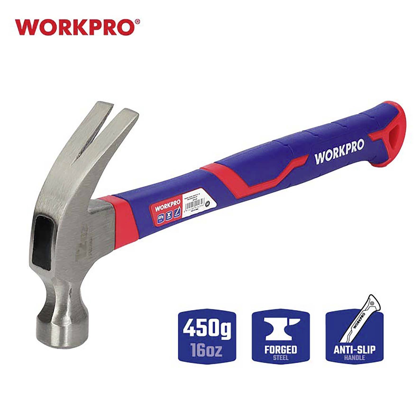 WorkPro WP241011 Klauenhammer ergonomischer Griff, hart 450g 1St.