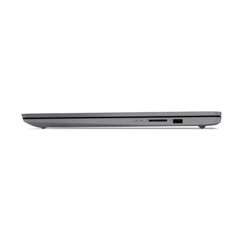Ein flacher, geschlossener Laptop in Seitenansicht, zeigt Anschlüsse wie USB- und Audiobuchsen. Ideal für kompakte Reisenutzung.