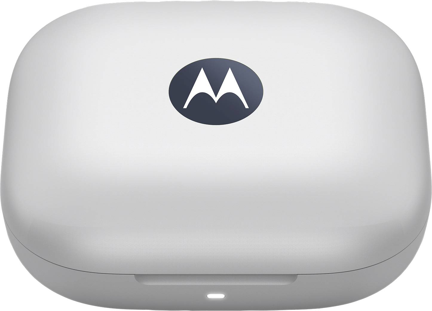 Ein weißes Ladeetui mit dem Motorola-Logo oben drauf.