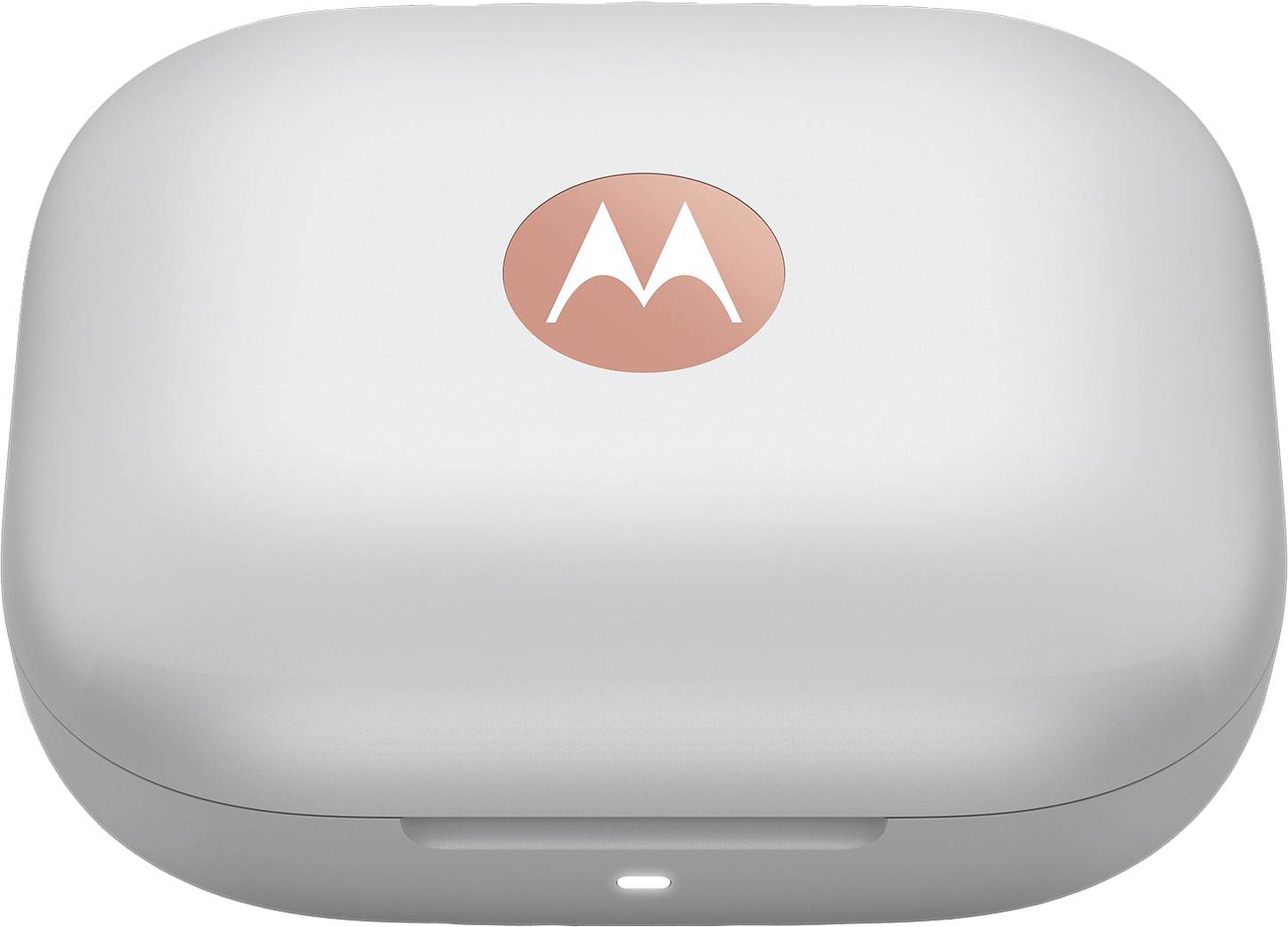 Weiße, ovale Ladehülle mit dem Motorola-Logo oben.