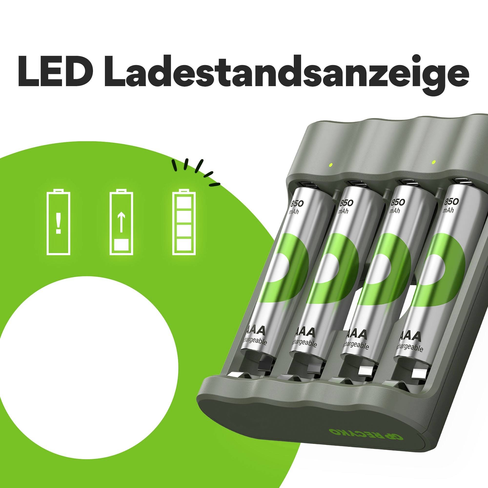 GP "Aktion Gratis Ladegerät" USB-Modell Ladegerät B441 inkl. 4x AAA-Akku Micro (AAA)-Akku NiMH 850 mAh 1.2V 1 Set
