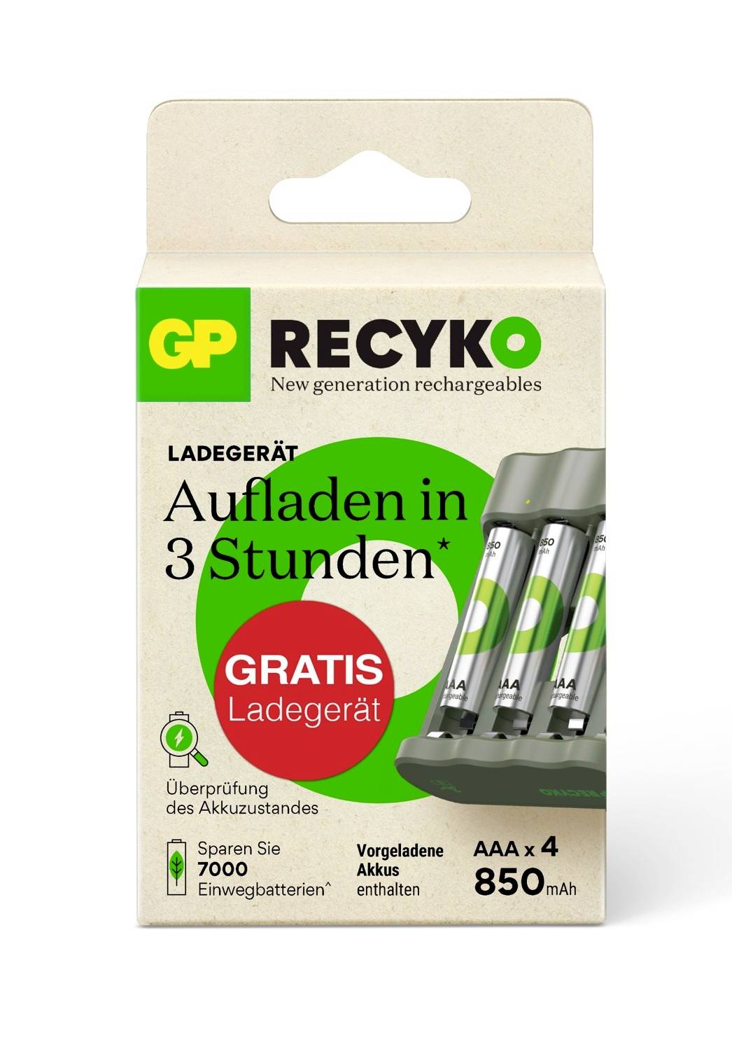 GP "Aktion Gratis Ladegerät" USB-Modell Ladegerät B441 inkl. 4x AAA-Akku Micro (AAA)-Akku NiMH 850 mAh 1.2V 1 Set