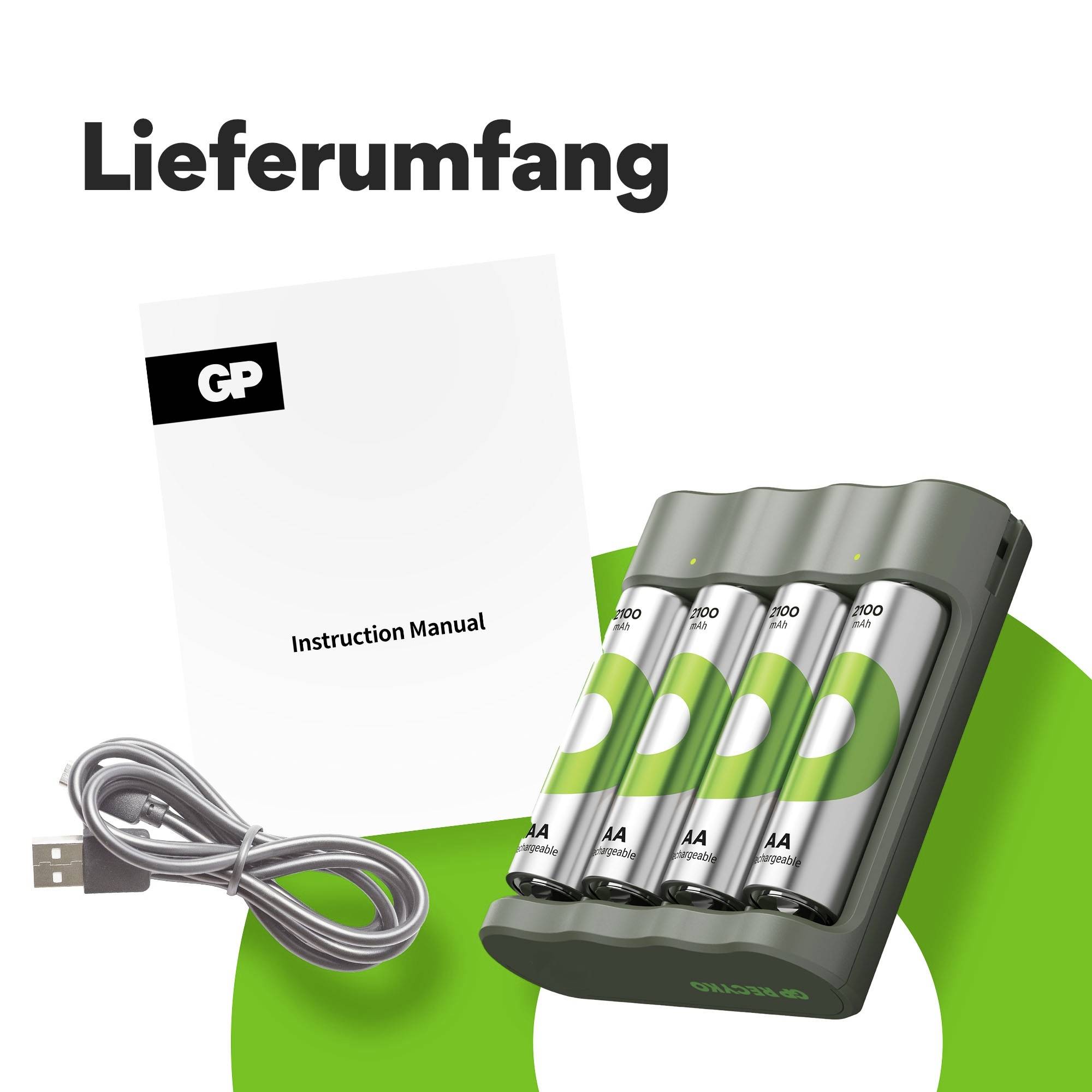 GP "Aktion Gratis Ladegerät" USB-Modell Ladegerät B441 inkl. 4x AA-Akku Mignon (AA)-Akku NiMH 2100 mAh 1.2V 1 Set