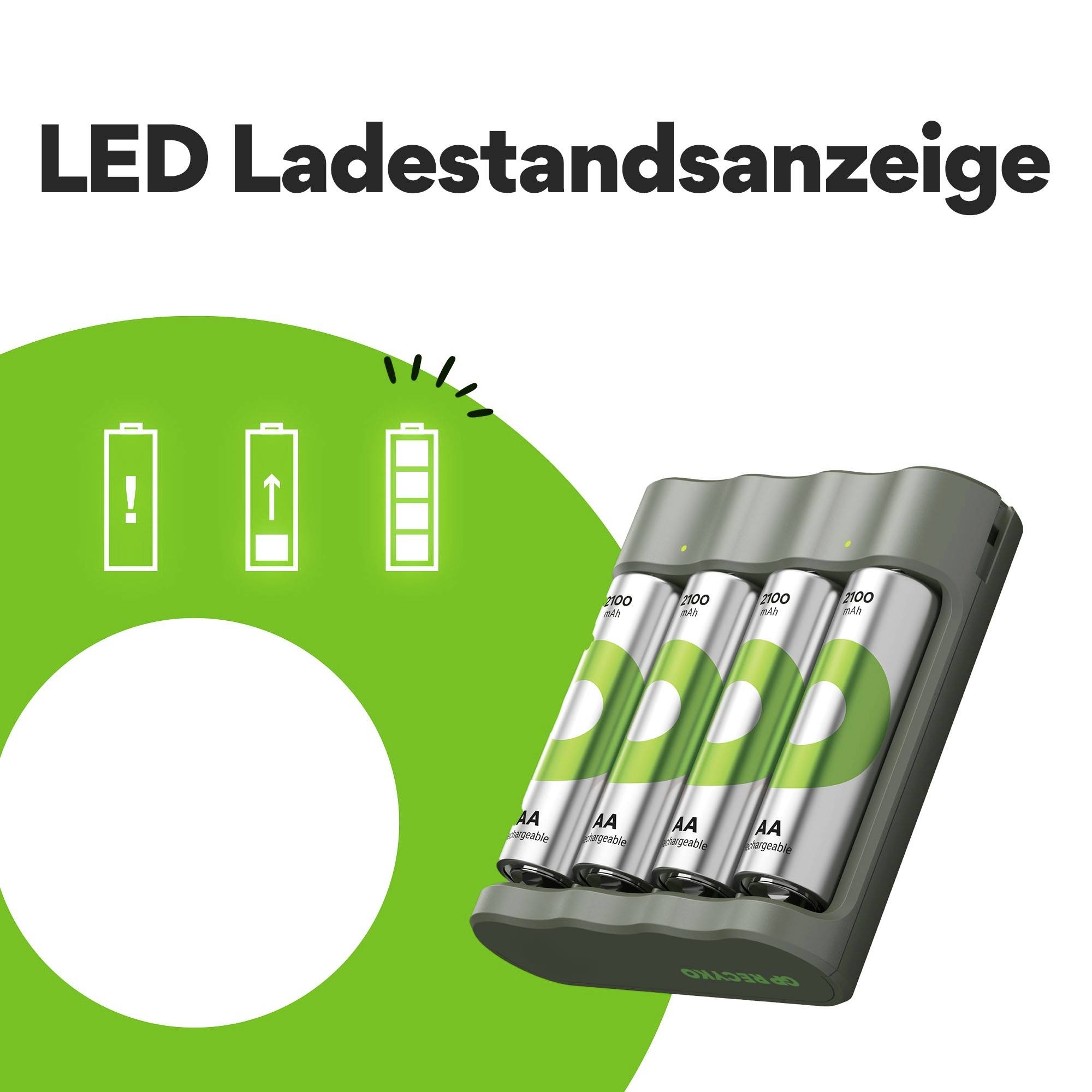 GP "Aktion Gratis Ladegerät" USB-Modell Ladegerät B441 inkl. 4x AA-Akku Mignon (AA)-Akku NiMH 2100 mAh 1.2V 1 Set