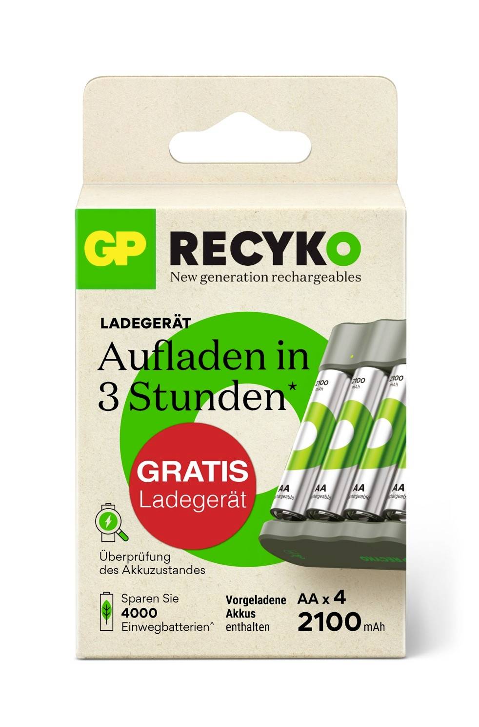 GP "Aktion Gratis Ladegerät" USB-Modell Ladegerät B441 inkl. 4x AA-Akku Mignon (AA)-Akku NiMH 2100 mAh 1.2V 1 Set