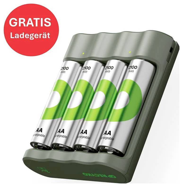 GP "Aktion Gratis Ladegerät" USB-Modell Ladegerät B441 inkl. 4x AA-Akku Mignon (AA)-Akku NiMH 2100 mAh 1.2V 1 Set