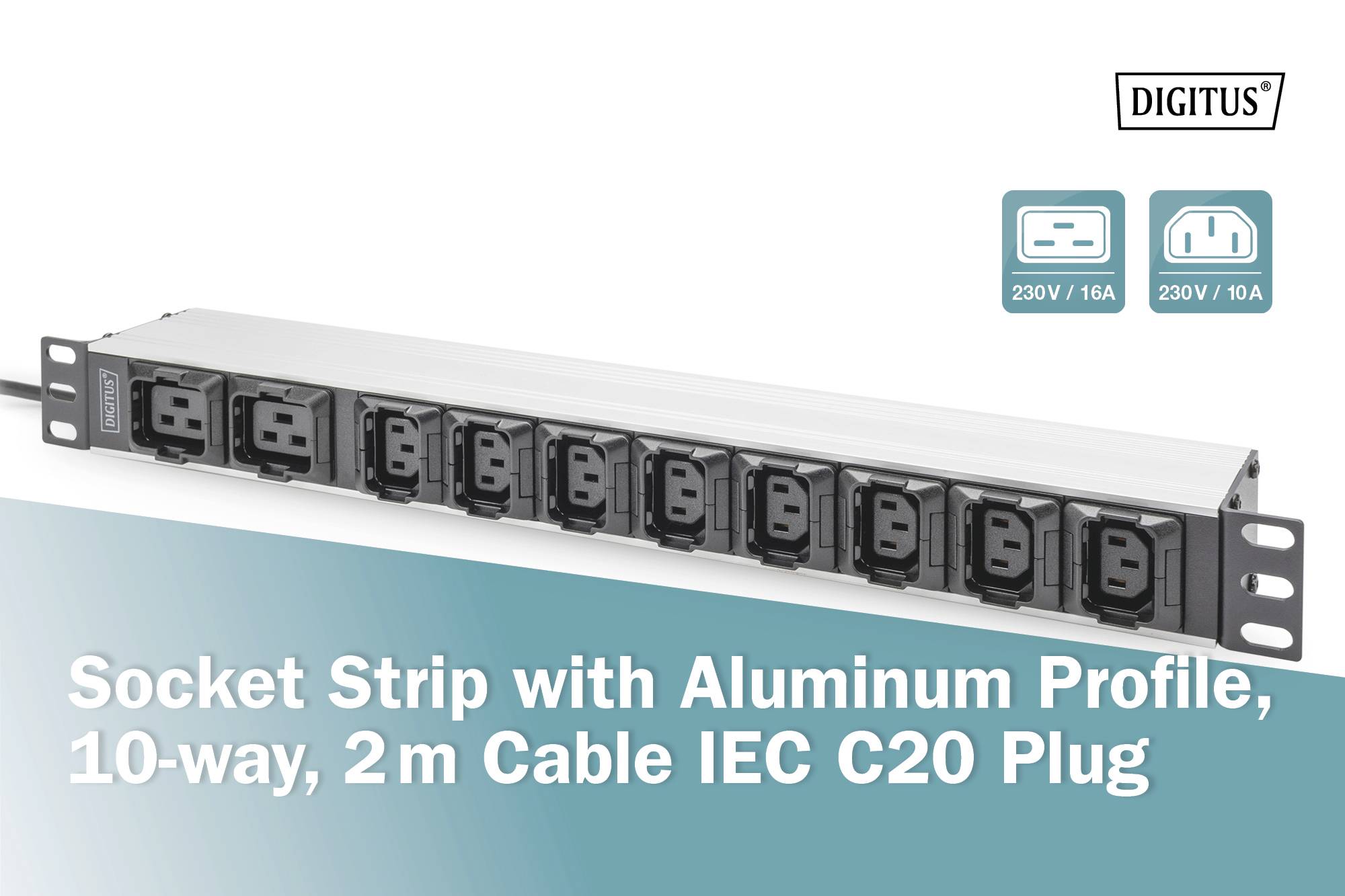 Digitus DN-95427 19 Zoll Netzwerkschrank-Steckdosenleiste 1 HE Kaltgeräte-Steckdose C13 10A Geeignet für Schranktiefe: ab 300mm