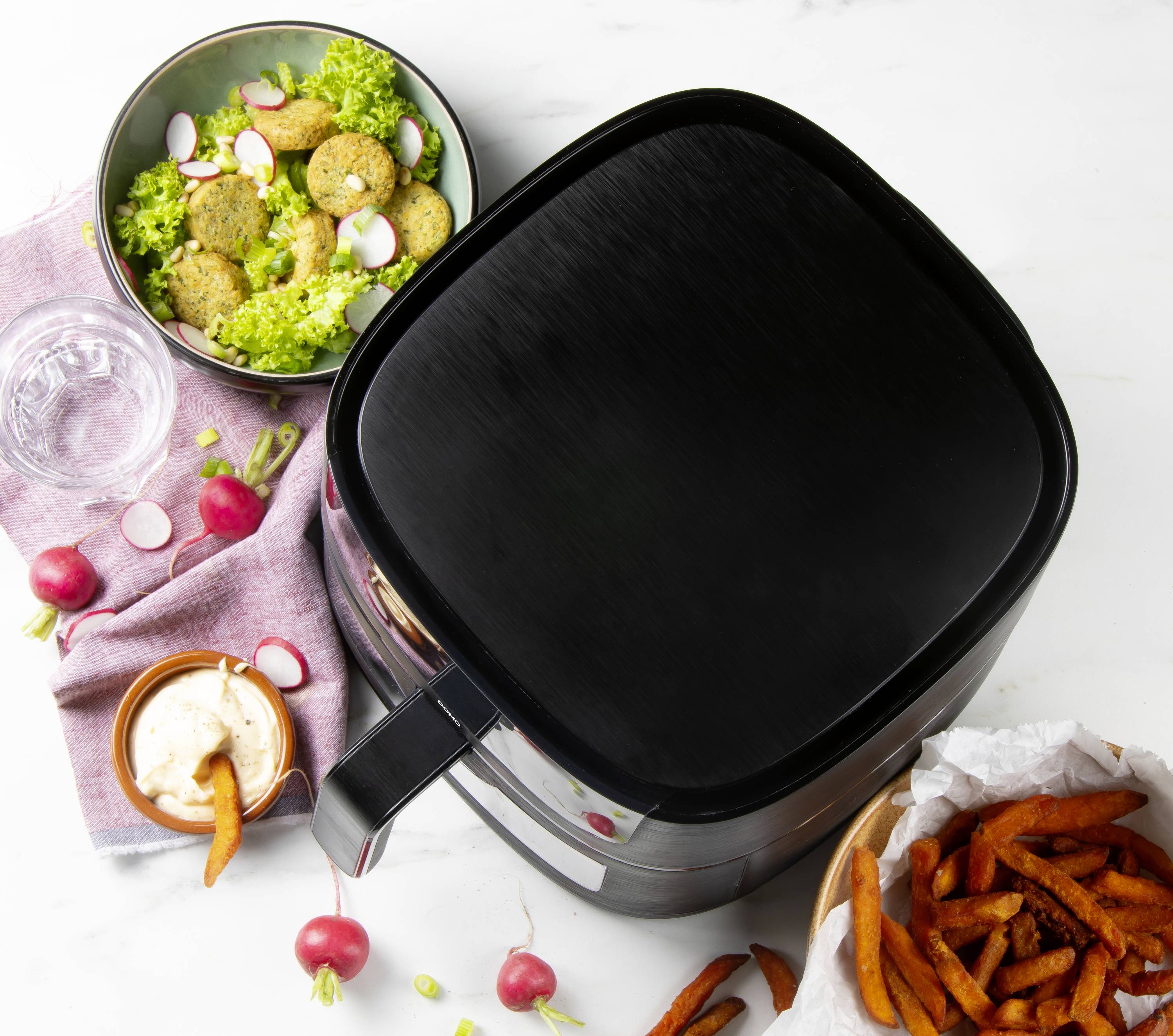 DOMO DO542FR Heißluft-Fritteuse 4 l 1350 W Timerfunktion, mit Display, Überhitzungsschutz, Antihaft