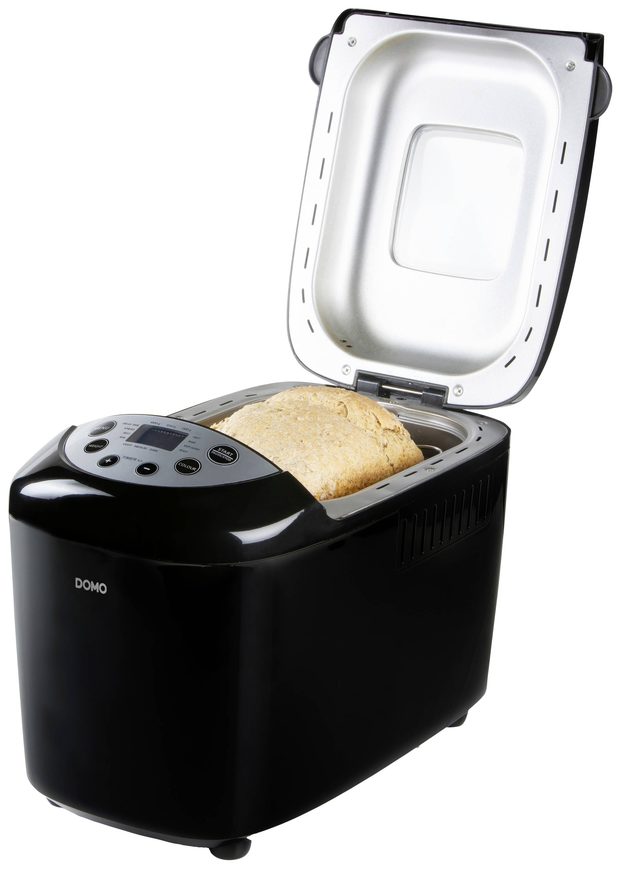 DOMO B3977 Brotbackautomat mit Display, Antihaftbeschichtung, Timerfunktion, mit Messbecher 1500 g