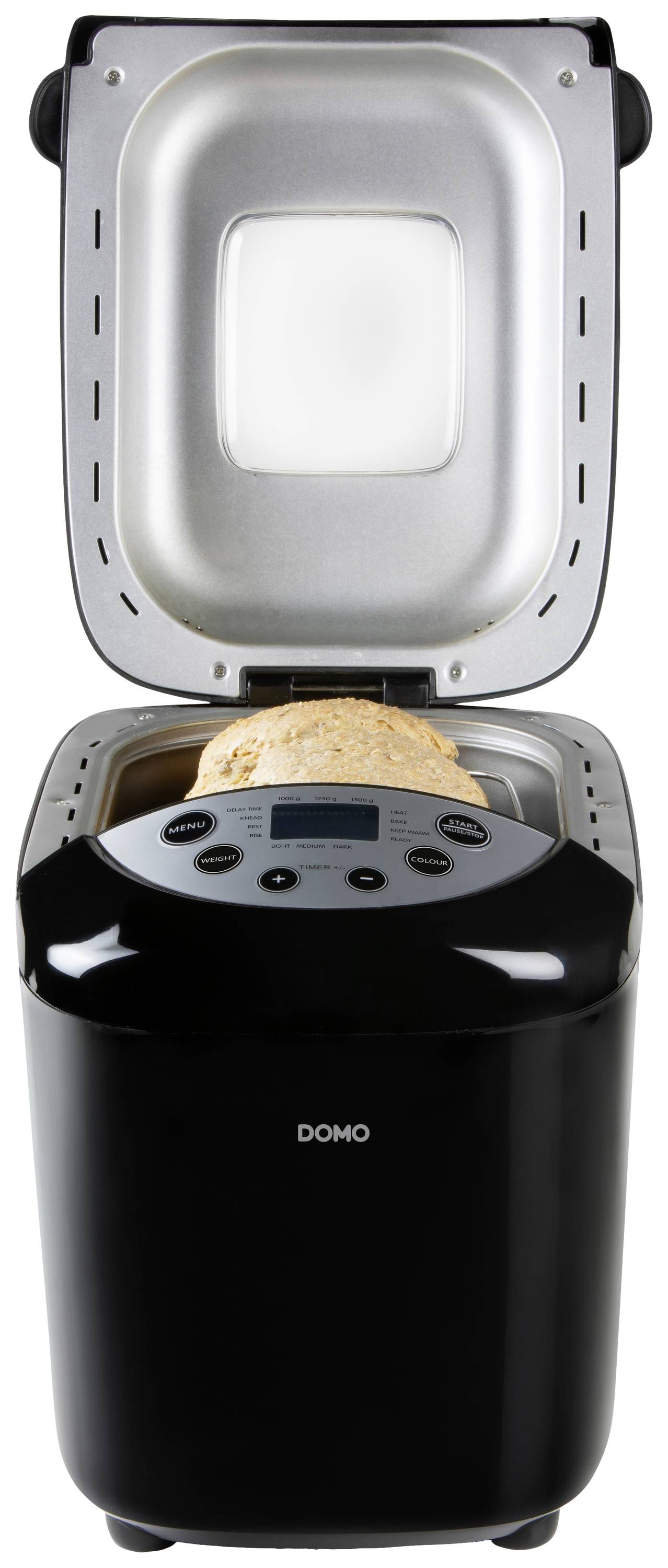DOMO B3977 Brotbackautomat mit Display, Antihaftbeschichtung, Timerfunktion, mit Messbecher 1500 g