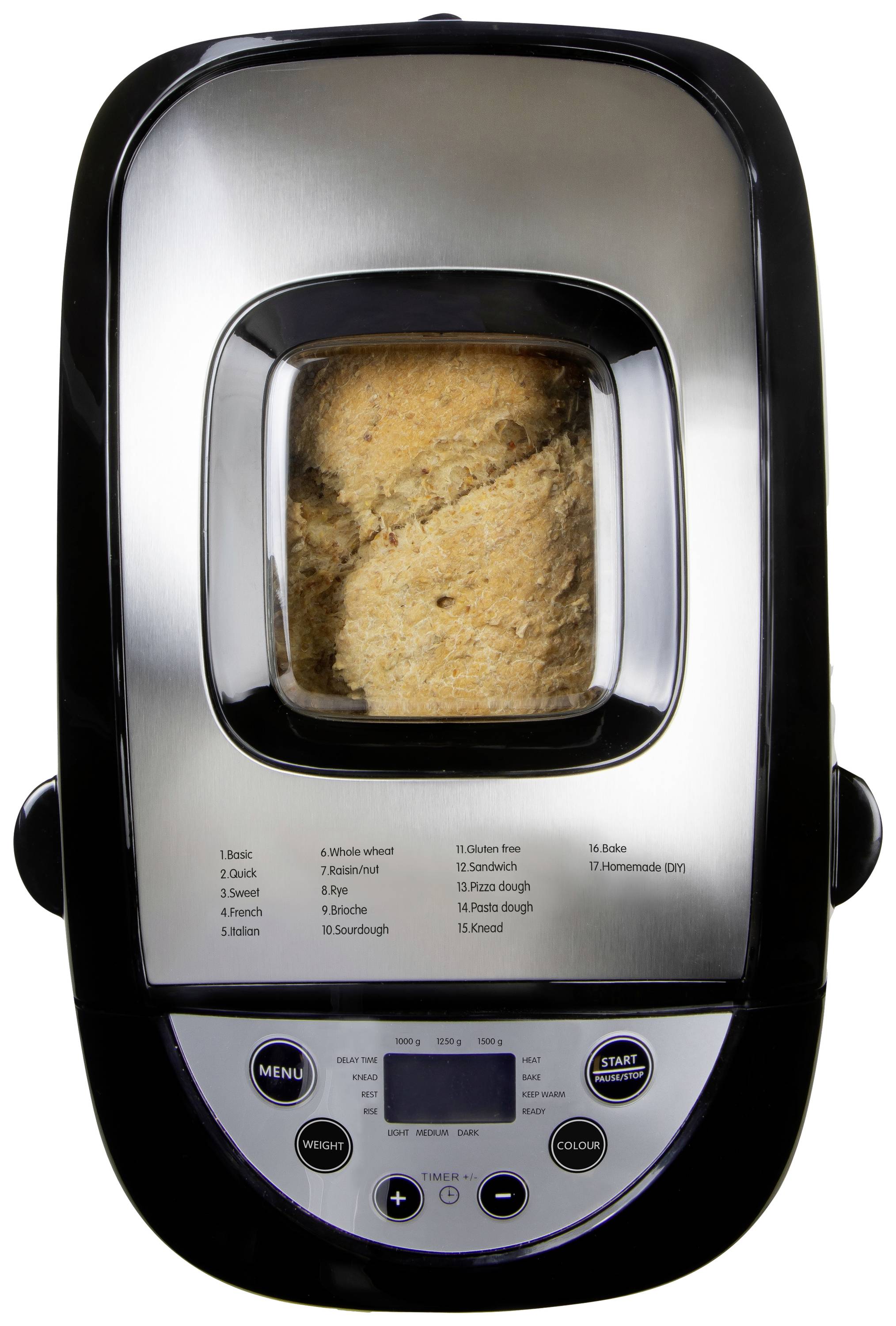 DOMO B3977 Brotbackautomat mit Display, Antihaftbeschichtung, Timerfunktion, mit Messbecher 1500 g