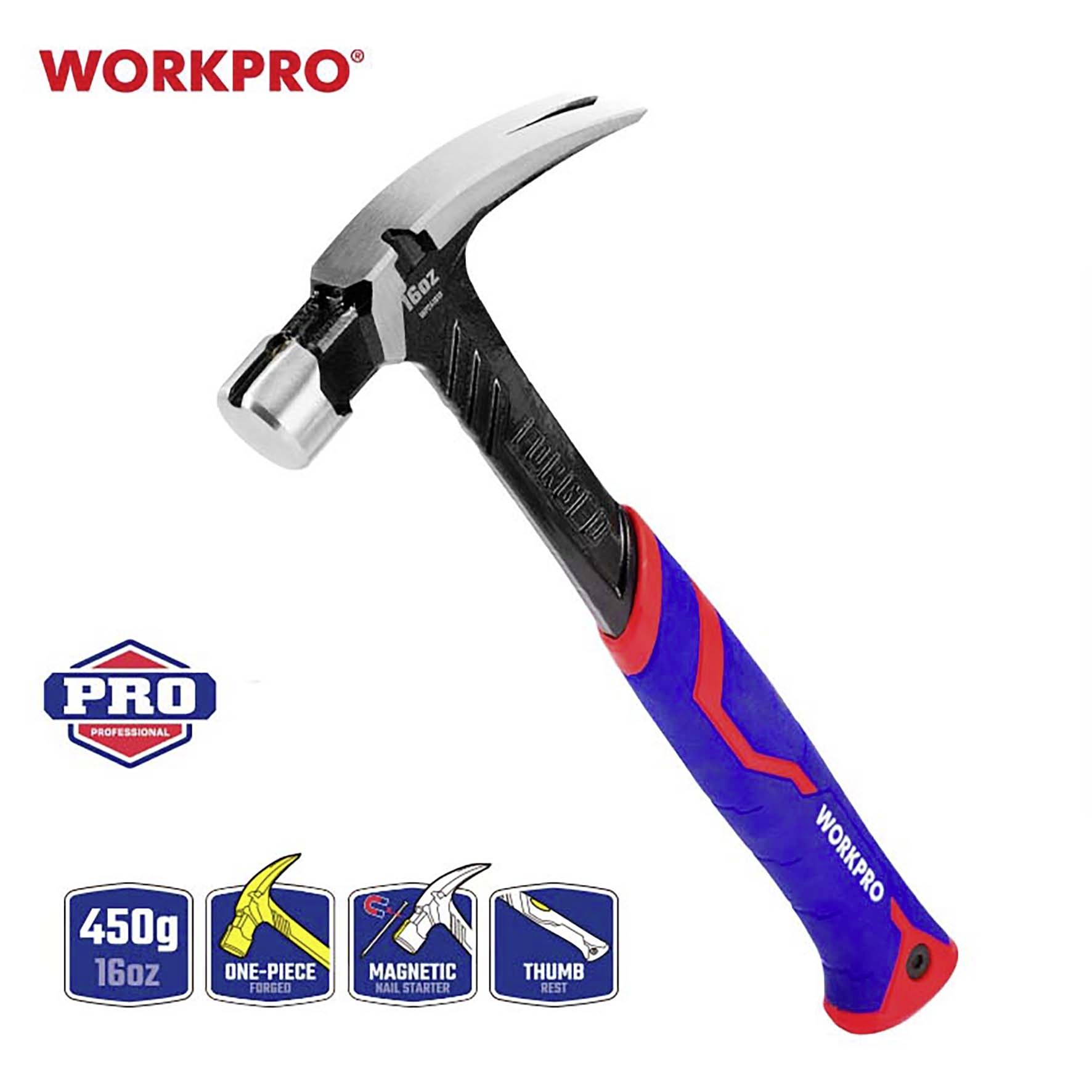 WorkPro WP241013 Klauenhammer ergonomischer Griff, hart 450g 1St.