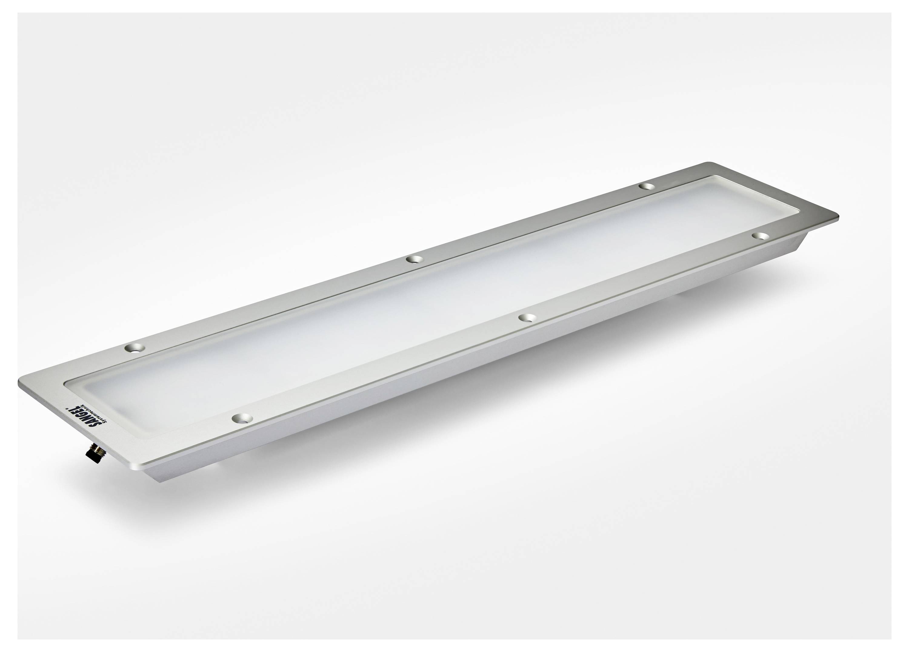 Ein rechteckiges LED-Panellicht mit silbernem Rahmen und milchiger Abdeckung, geeignet für moderne Innenräume.