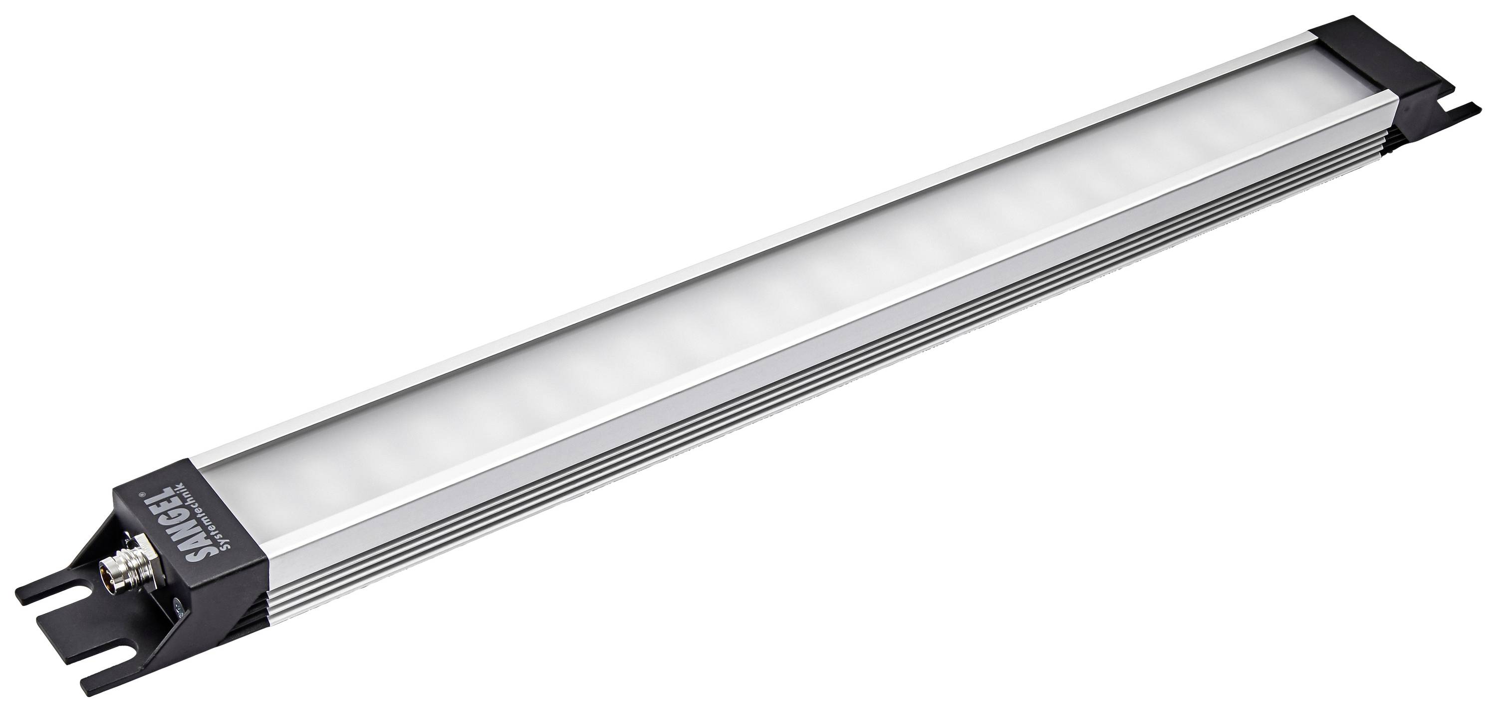 Eine lange, rechteckige LED-Lichtleiste mit Aluminiumgehäuse und befestigtem Anschluss auf der linken Seite, geeignet für industrielle Anwendungen.