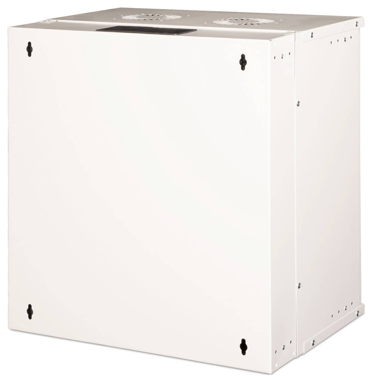 Ein weißer, rechteckiger Luftentfeuchter mit gelöchertem Metallbereich oben, erkennbar an Lüftungsöffnungen und Montagepunkten an den Seiten.