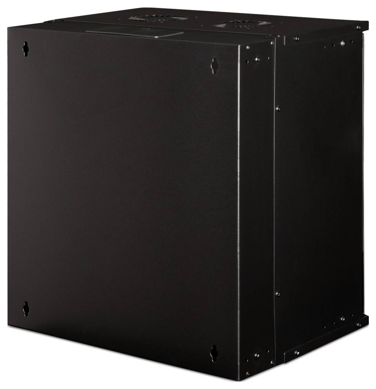 Schwarzes, kubisches Elektronikgerät ohne sichtbare Beschriftung oder Anschlüsse, möglicherweise ein Server oder ein Verstärker.