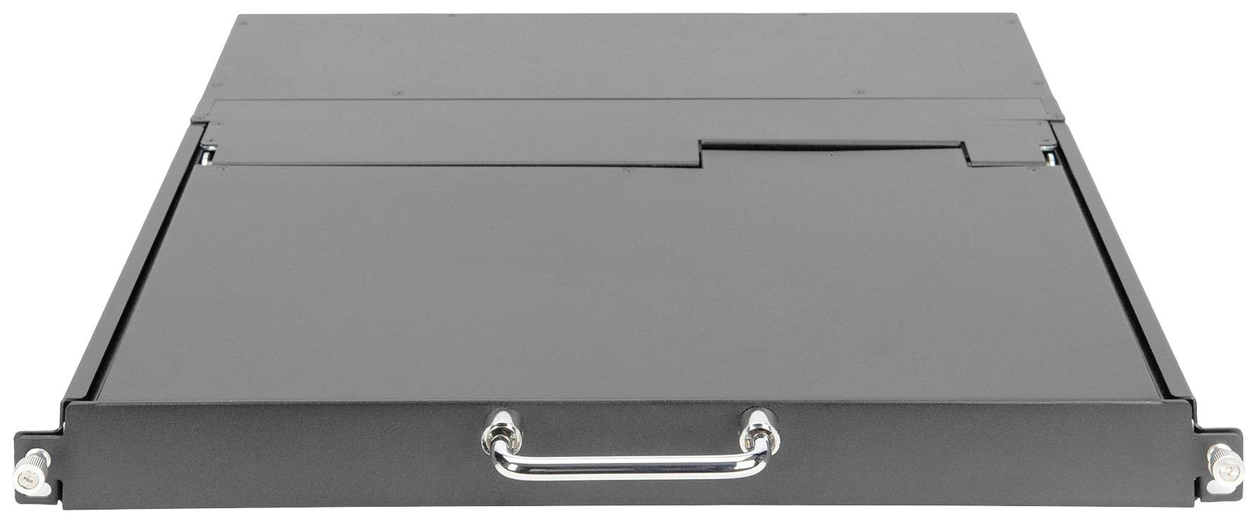Schwarzer Metallschubladenschrank mit Griff, geschlossen. Geeignet für die sichere Aufbewahrung in gewerblichen oder industriellen Umgebungen.