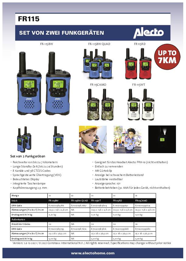 Alecto FR-115BW A004331 Hobby-Funkgerät 2er Set