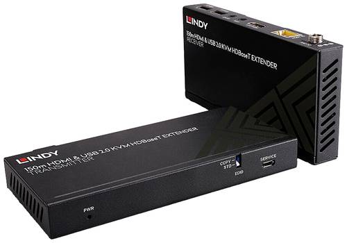 LINDY Cat.6 HDBaseT KVM Extender HDMI®, Infrarot, USB-A (USB 2.0) HDBaseT Extender Set (Sender + Em