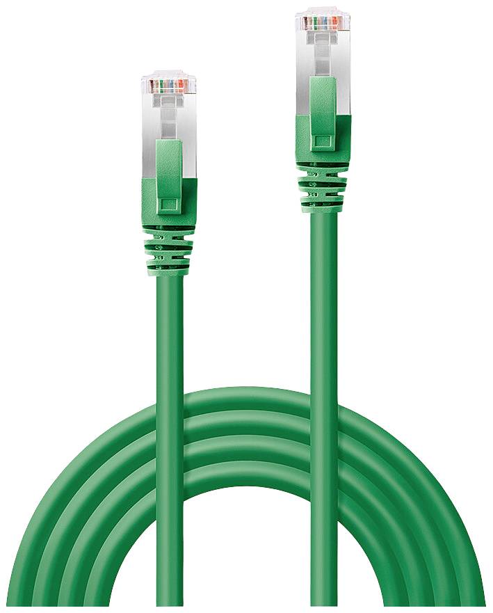 Grünes Ethernet-Kabel mit zwei Steckern, geeignet für Netzwerkanwendungen, auf weißem Hintergrund.