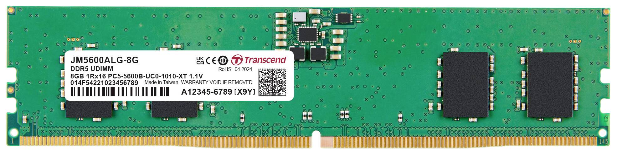 Transcend JM5600ALG-8G PC-Arbeitsspeicher Modul Retail DDR5 8 GB 1 x 8 GB on-die ECC 5600 MHz 288pin DIMM JM5600ALG-8G