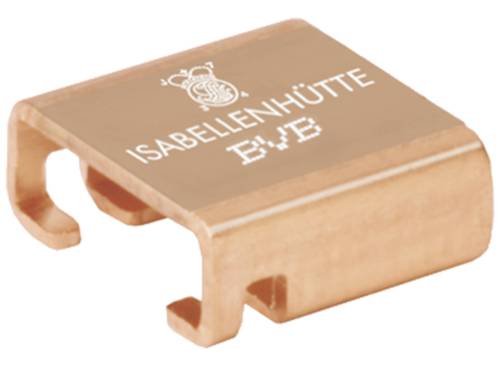 Kupferschicht von Isabellenhütte-Elektronikbauteil mit Markenlogo und Beschriftung.