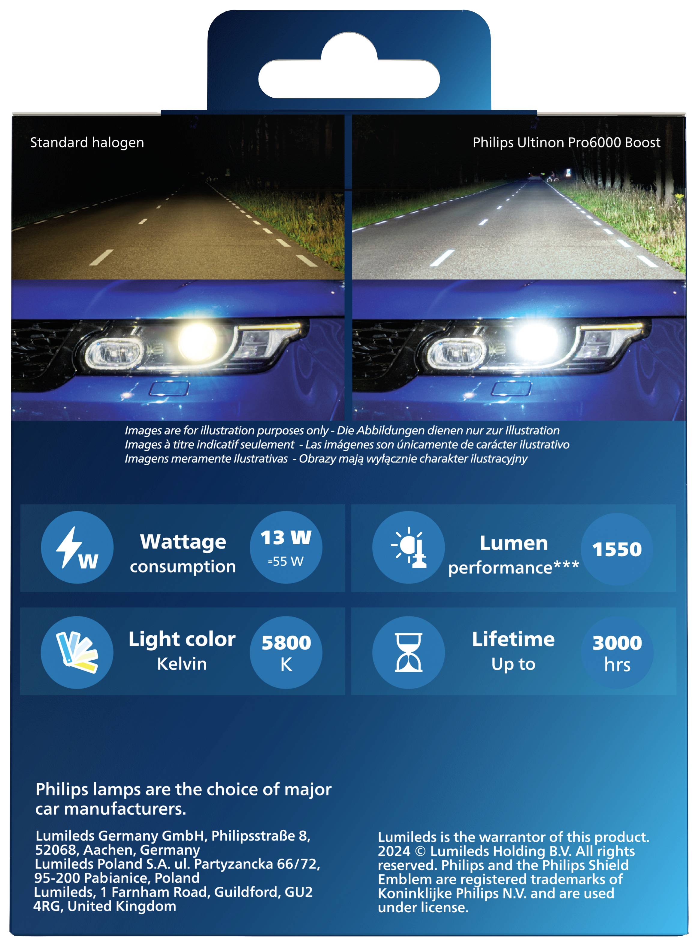 Philips Automotive 11258U60BX2 LED Leuchtmittel Ultinon Pro6000 H1 12V