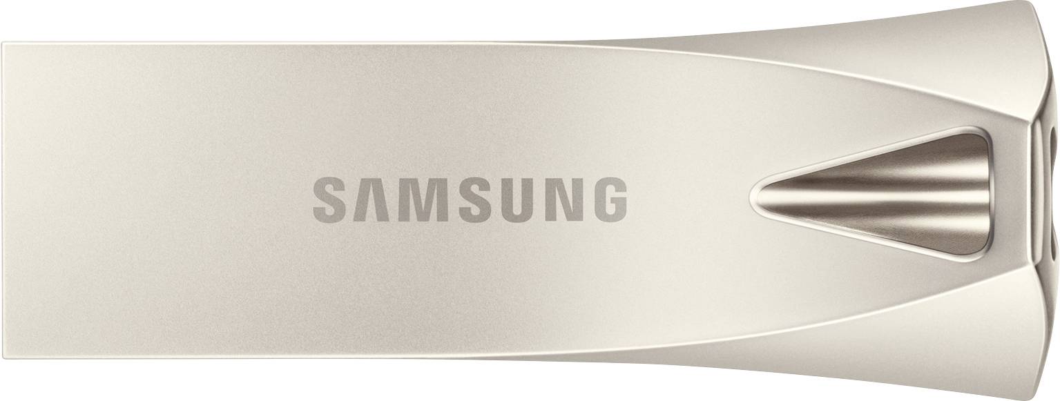 USB-Stick von Samsung in goldener Farbe, schlankes, modernes Design, Markenname mittig platziert.