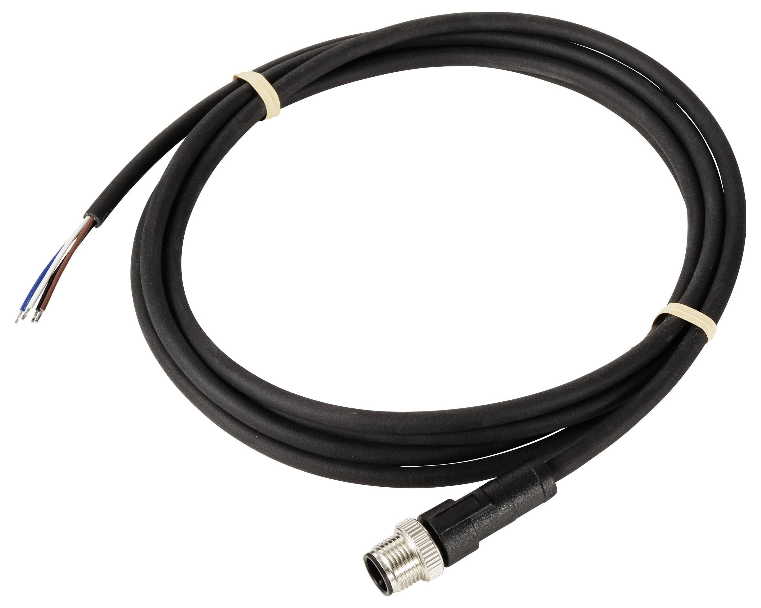 Ein schwarzes Anschlusskabel mit offenem Ende und einem männlichen Schraubstecker. Geeignet für elektronische Verbindungen.