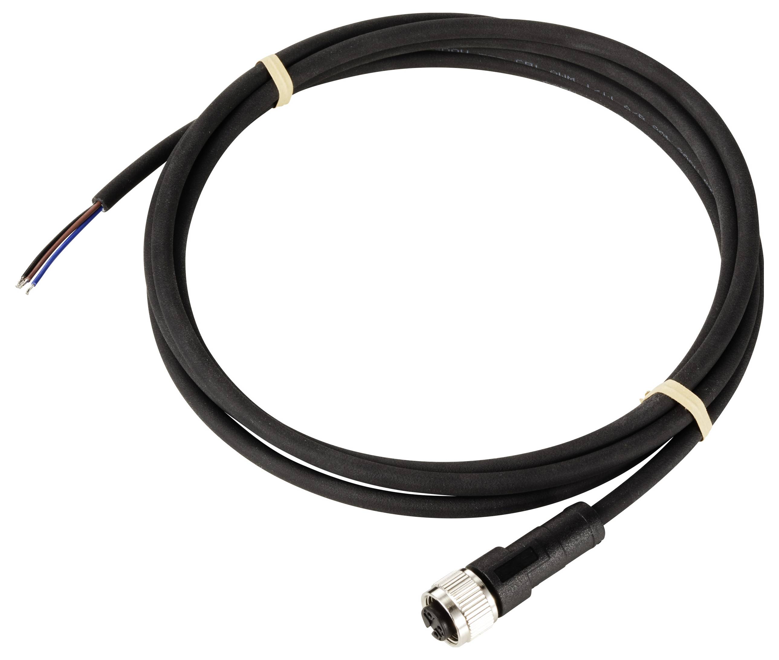 Ein schwarzes Kabel mit einem Metallstecker am Ende.