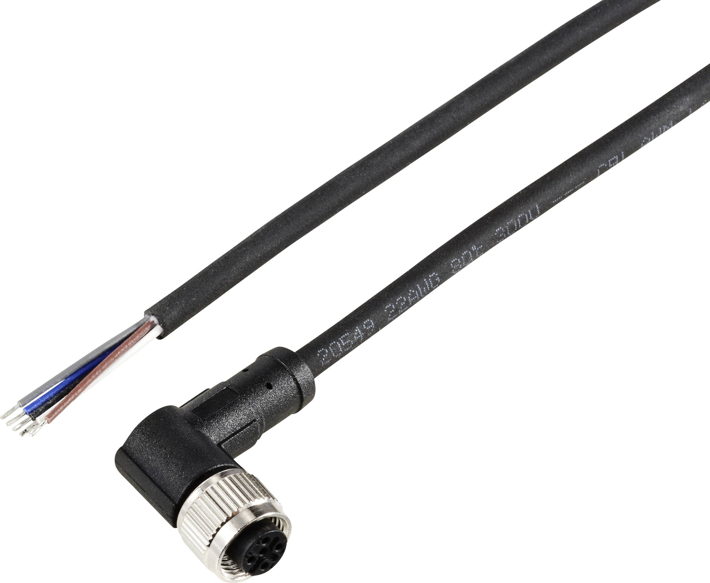 Schwarzes Kabel mit abgewinkeltem Stecker und offenen Drahtenden