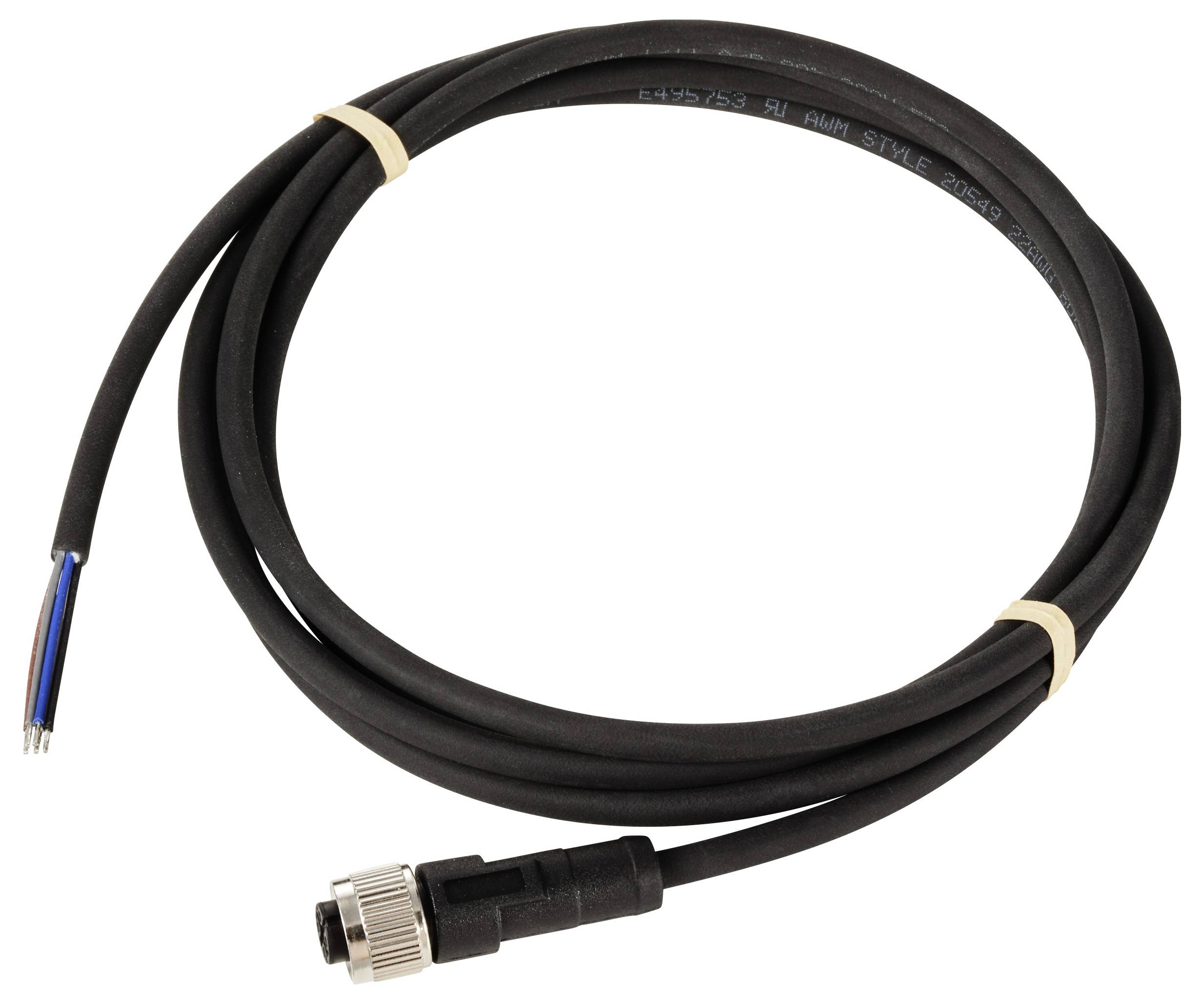 Schwarzes Kabel mit Metallstecker und offenen Enden, geeignet für elektronische Verbindungen oder Reparaturen.