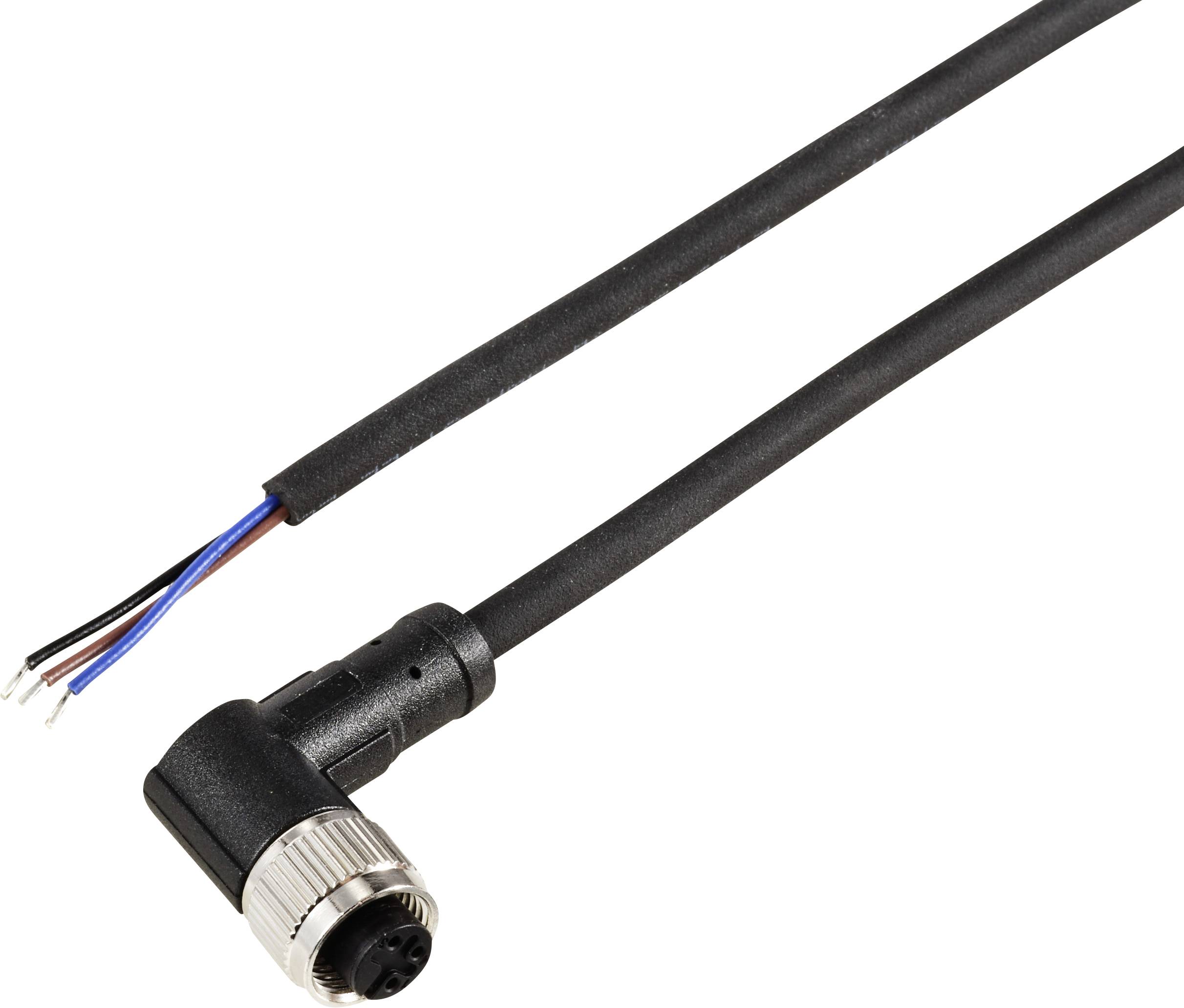 Schwarzes Kabel mit rechter Winkelbuchse und offenen Drähten am Ende, geeignet für elektronische Verbindungen und Anwendungen.