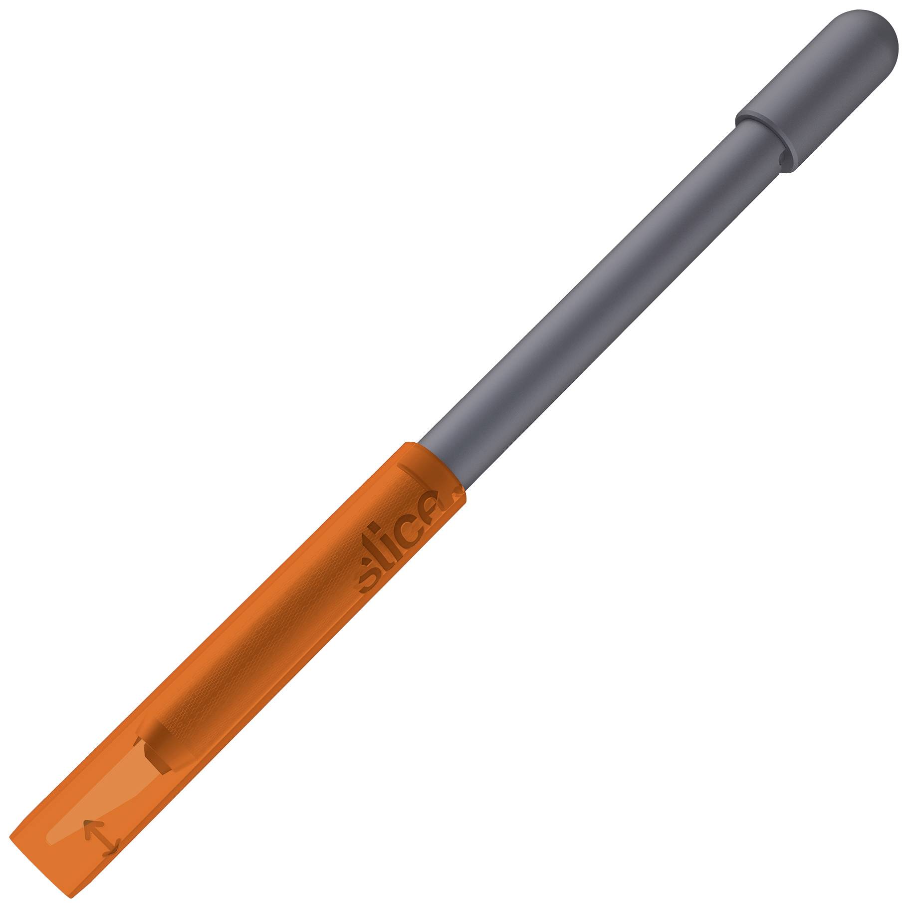 Grauer Stift mit orangener Kappe.