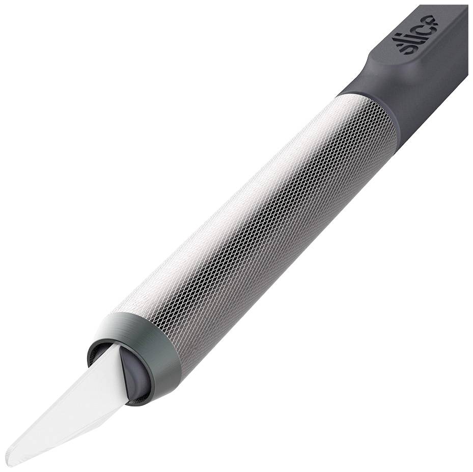Ein silberner, zylinderförmiger Stift mit abgewinkelter, matter Spitze, geeignet für präzise Schneidearbeiten.