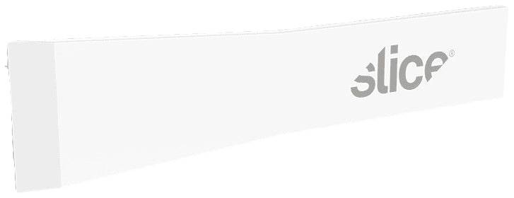 Ein weißes Keramik-Klingenmesser mit der Aufschrift 'slice' an der Seite.