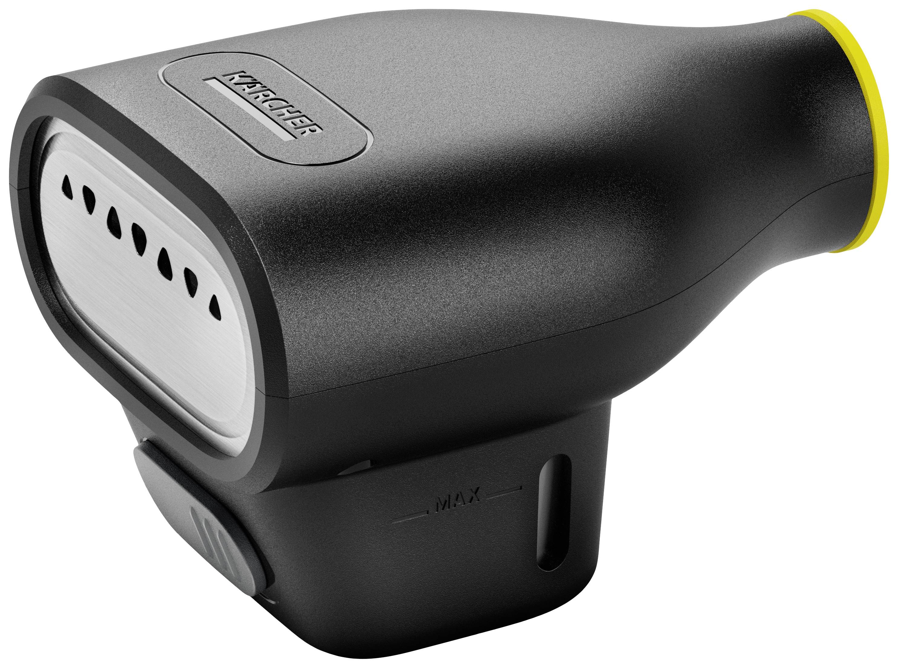 Handdampfreinigerdüse in Schwarz mit Edelstahlplatte, geeignet für Kärcher-Geräte.