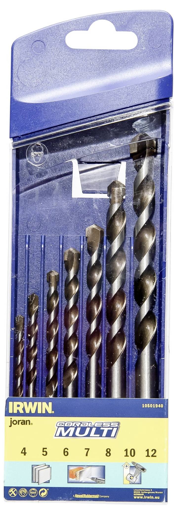 Irwin Tools 10501940 Hartmetall Mehrzweckbohrer 4 mm, 5 mm, 6 mm, 7 mm, 8 mm, 10 mm, 12mm Zylinderschaft 7St.