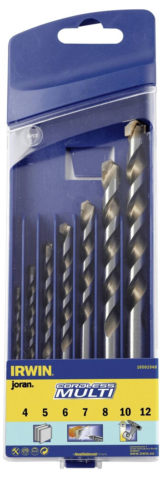 Irwin Tools 10501940 Hartmetall Mehrzweckbohrer 4 mm, 5 mm, 6 mm, 7 mm, 8 mm, 10 mm, 12 mm Zylinder