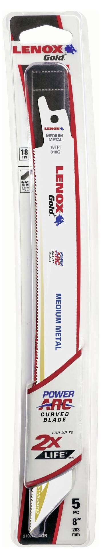 Lenox 21070818GR TiN-Säbelsägeblatt für Metall 203x19x0,9mm Sägeblatt-Länge 203 mm 5 St.