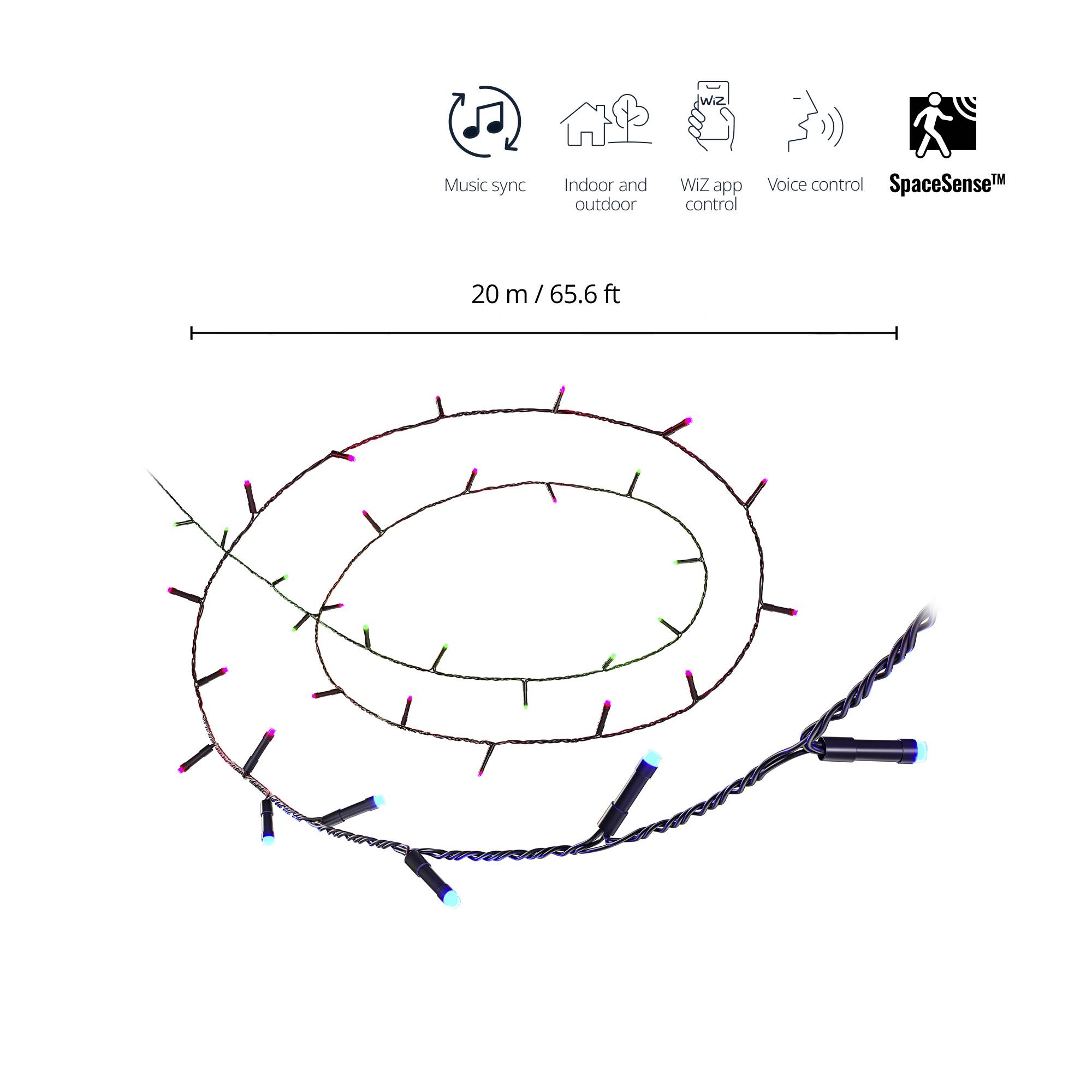 WiZ 8720169076969 Lichterkette Innen/Außen über USB Anzahl Leuchtmittel 160 LED RGB per App steuerb