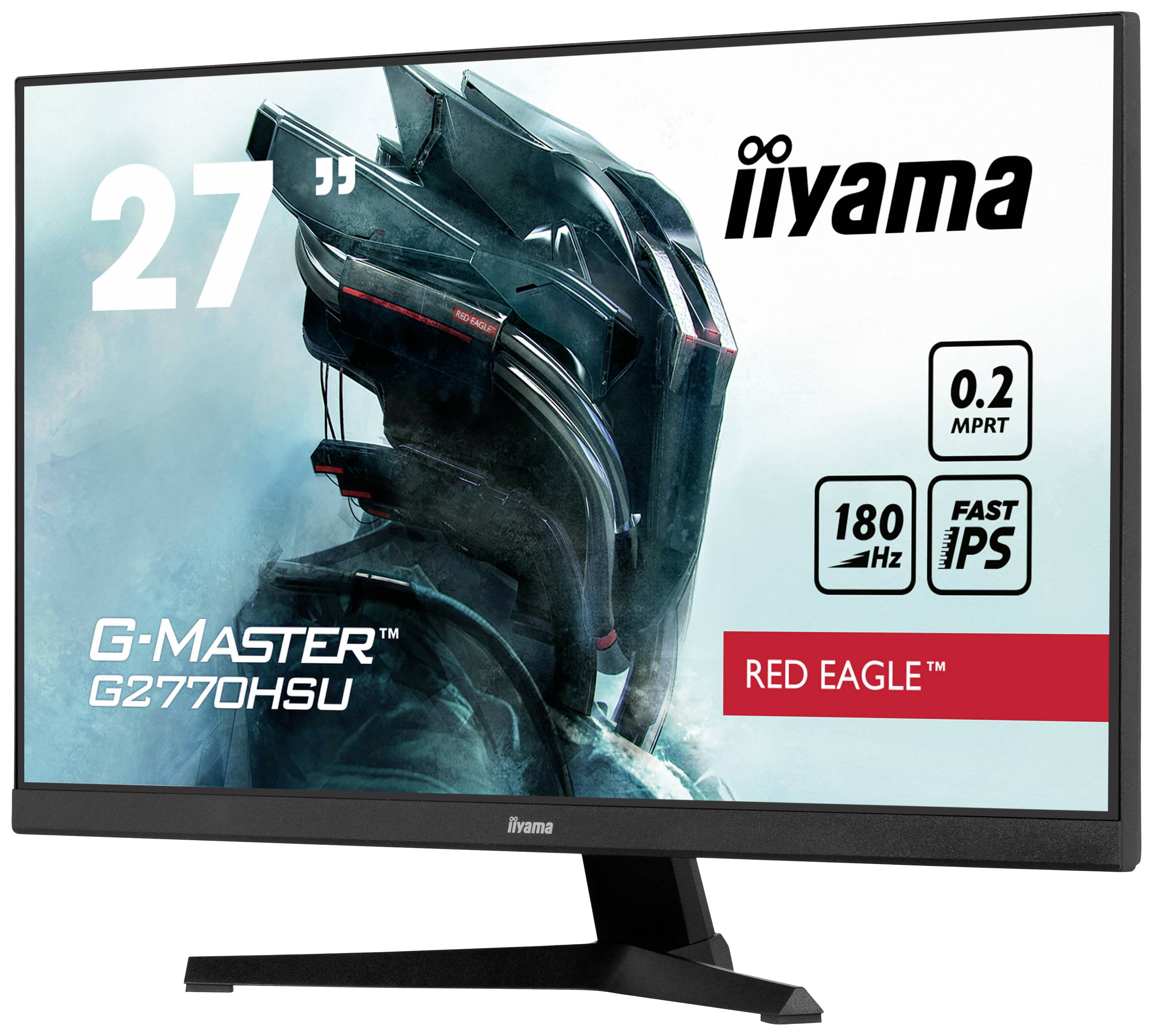 Monitor iiyama G-Master G2770HSU Red Eagle, 27 Zoll, 0,2 ms Reaktionszeit, 180 Hz, schnelles IPS-Panel. Bildschirm mit futuristischem Motiv.