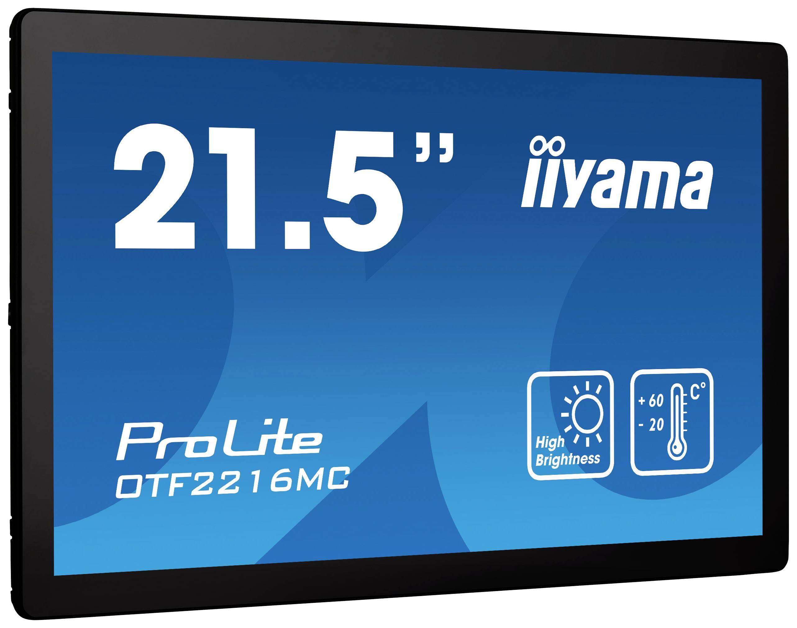 '21.5'' iiyama ProLite OTF2216MC' Bildschirm mit hoher Helligkeit und Temperaturbereich von -20°C bis 60°C.