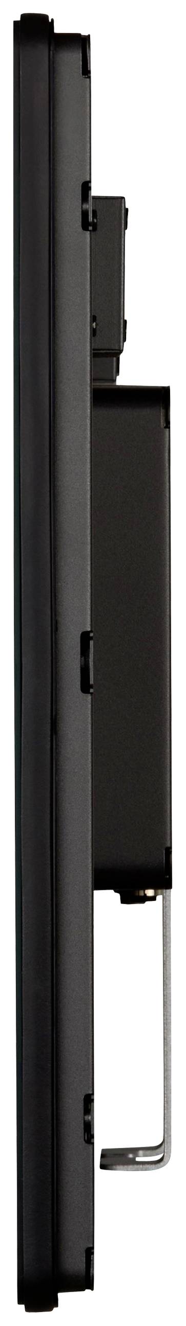 Schmale, schwarze rechteckige elektronische Gerätenseite mit Metallgriff unten.