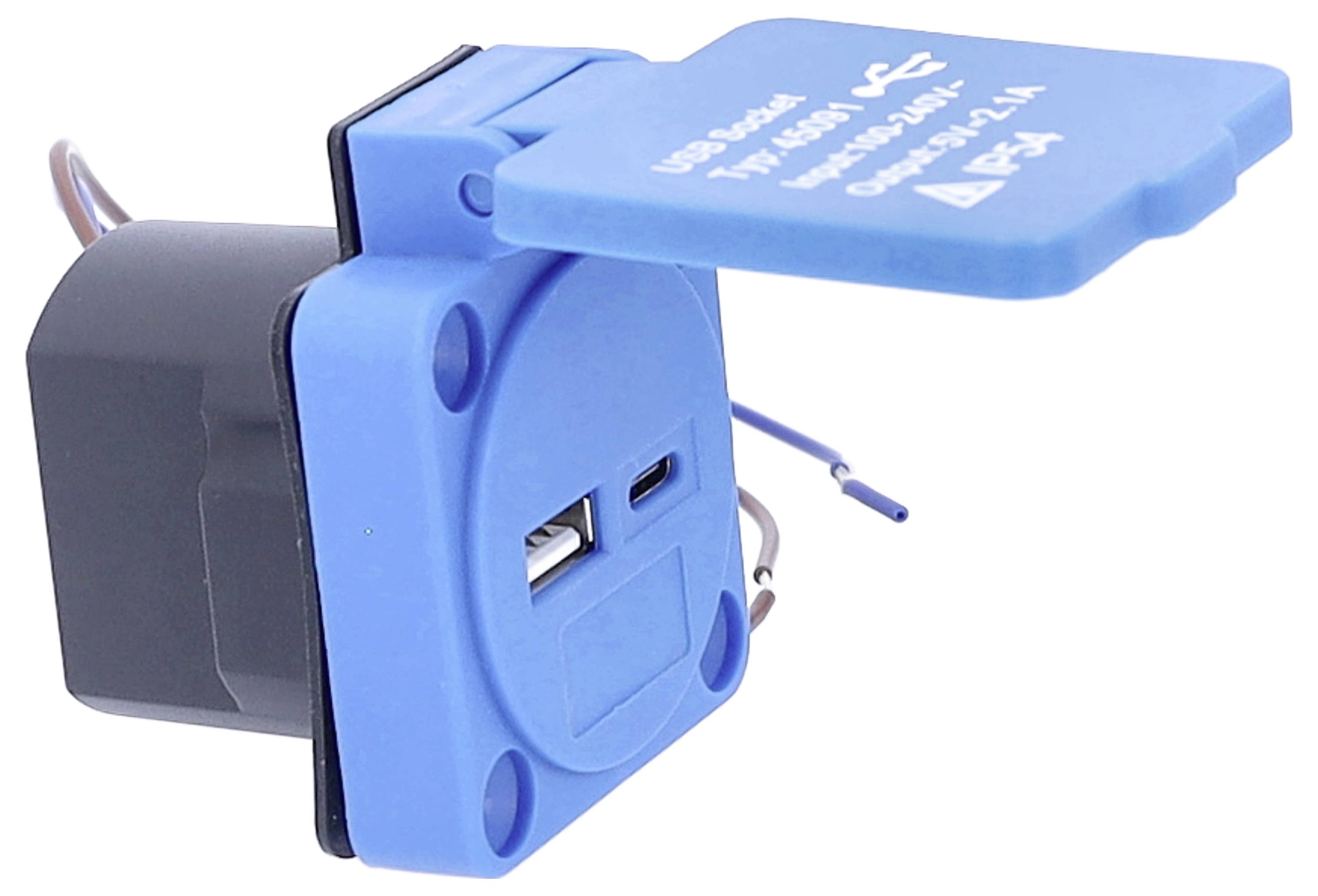 AS Schwabe 45091 USB-Ladesteckdose mit USB-C®, mit USB-Ladeausgang IP54 Blau