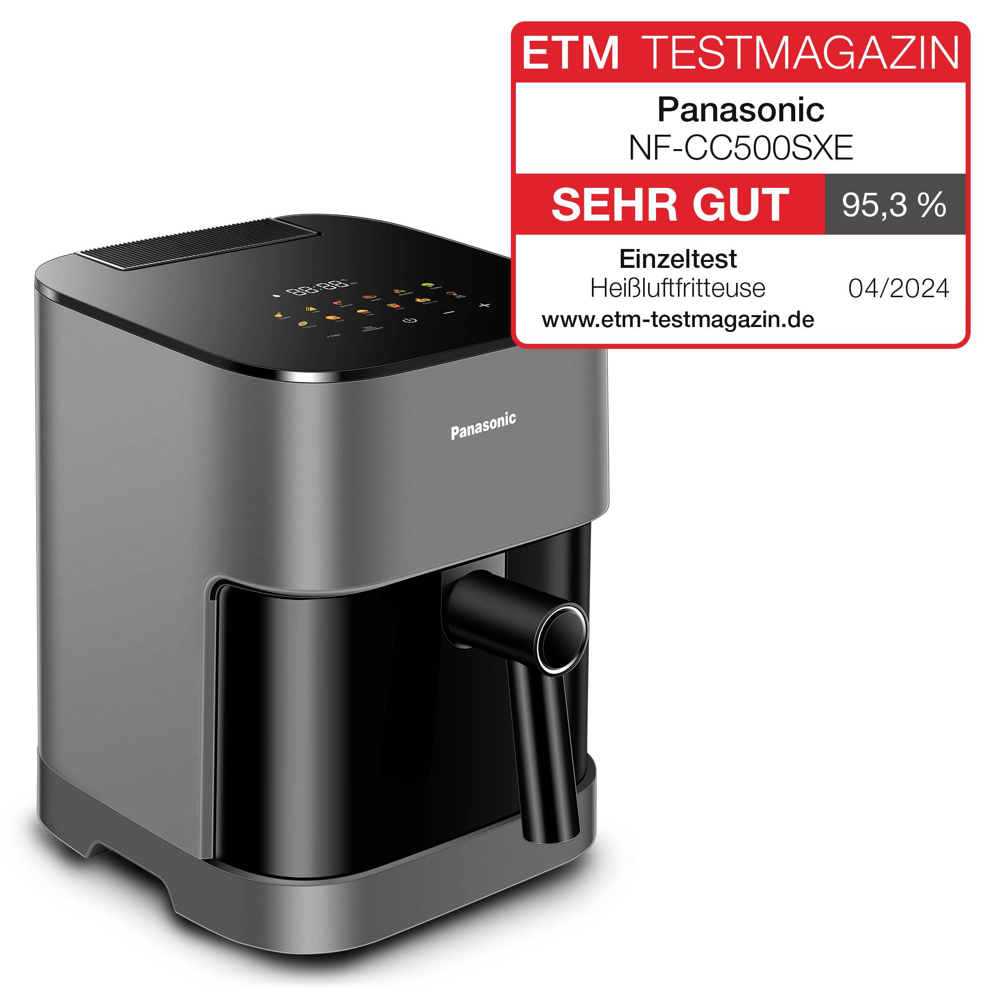 Panasonic NF-CC500SXE Heißluftfritteuse. Getestet von ETM TESTMAGAZIN, Bewertung: sehr gut, 95,3%, 04/2024.