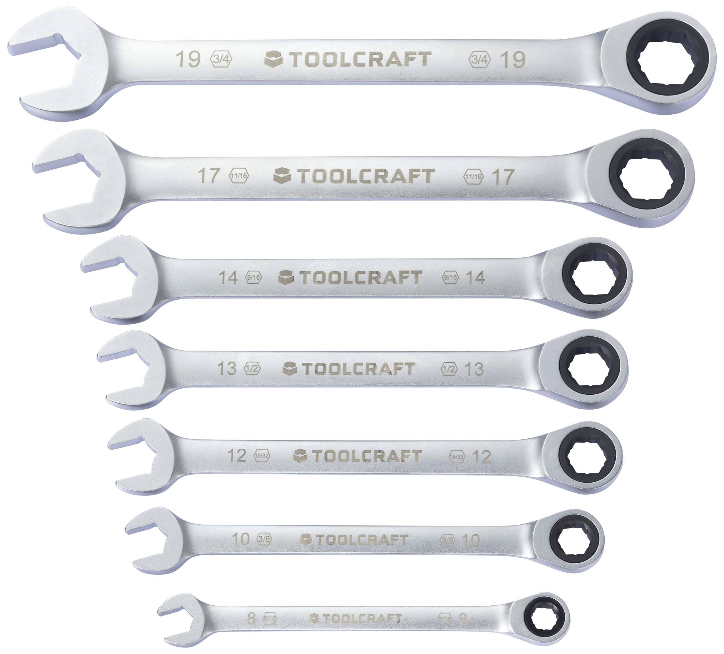 TOOLCRAFT TO-9626412 Ratschen-Einringschlüssel-Satz 7teilig Schlüsselweite (Metrisch) 8 - 19mm