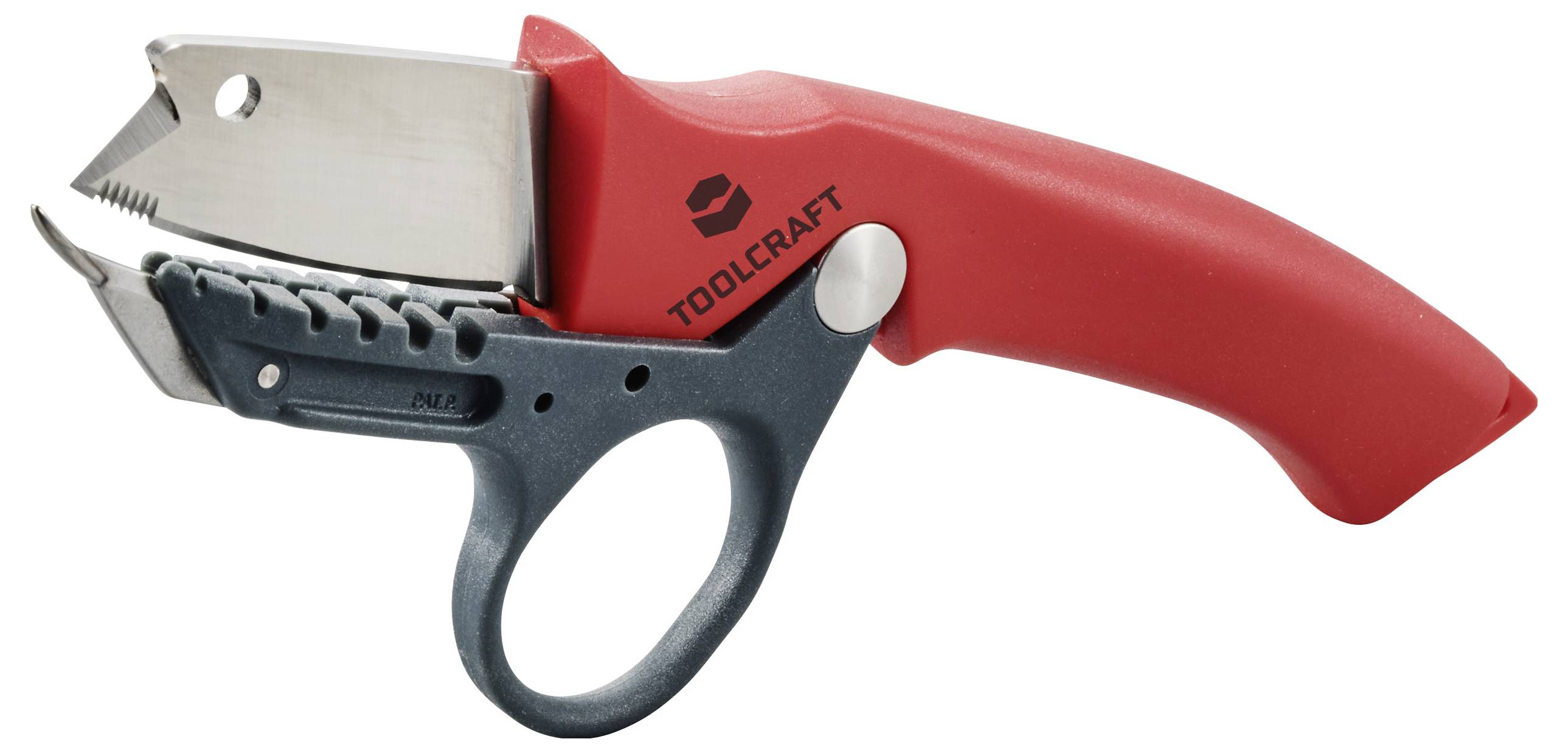 Schneidwerkzeug mit rotem Griff und Klinge. Geeignet für präzise Schnitte in verschiedenen Materialien.